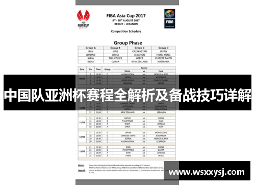 中国队亚洲杯赛程全解析及备战技巧详解